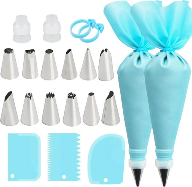 Kit de Ferramentas para Decoração de Bolos com Saco de Silicone Reutilizável e Bicos de Aço Inoxidável