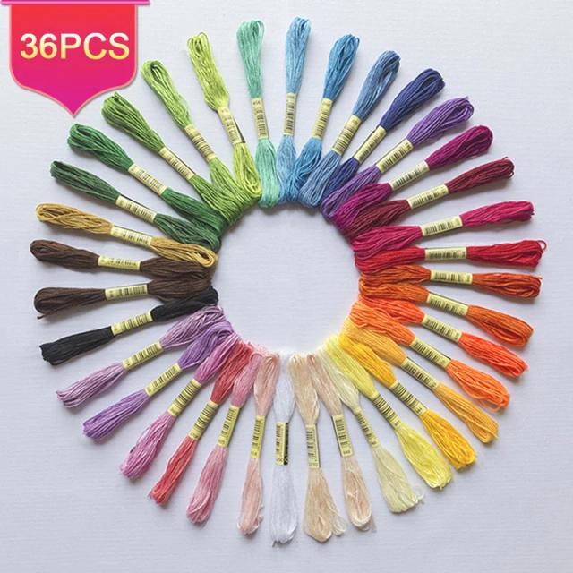 Linha Ecológica Multicolorida para Bordado em Algodão - Kit DIY de Costura com Fios para Ponto Cruz e Artesanato (12, 24, 36 ou 50 peças)