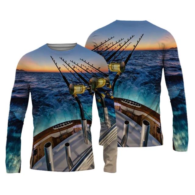Camisas Masculinas de Pesca em 3D: Camisetas Respiráveis de Manga Longa para Esportes ao Ar Livre 2024