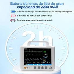 Resoxy Medical Monitor de Sinais Vitais NIBP RESP TEMP PR HR ECG SPO2 8in Monitor Multi-Paramétrico Para Monitoramento de Sinais Vitais do Paciente - Image 3