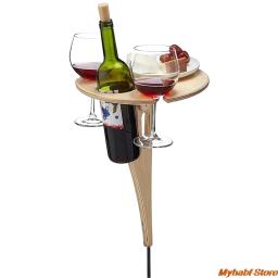 Mesa de vinho dobrável criativa com mesa redonda, copo de vinho de madeira, suporte para piquenique ao ar livre e acampamento, cremalheira portátil do vinho - Image 2