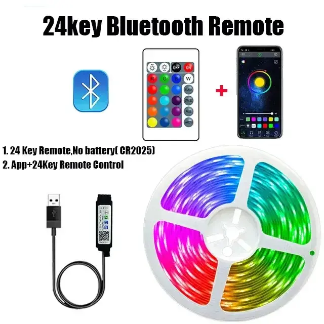 Fita de LED USB RGB para Decoração de Quarto, Luzes Bluetooth para TV e Festas de Natal, disponível em 5m, 10m, 15m e 20m