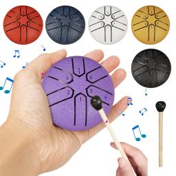 Aço Tongue Tambor com Tambor, Mini Mão Pan Bateria, Baquetas, Música Tambourine Tamborim, Acessórios Instrumento, 3 Polegada, 8 Tone - Image 2
