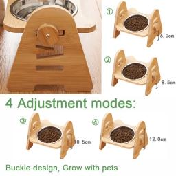 Tigelas de cachorro de bambu ajustáveis com suporte, comida para gato e água, alimentador de coelho para animais pequenos e médios - Image 4