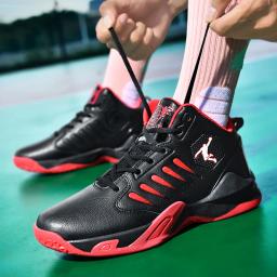 Tênis de basquete de couro antiderrapante para homens e mulheres, tênis de basquete, amortecimento, treinamento de ginástica, botas esportivas - Image 5