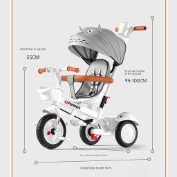 Carrinho de pedal triciclo infantil, bicicleta do bebê, pode sentar e andar música e luz, toldo de protetor solar de duas vias, 1-6 anos de idade - Image 6