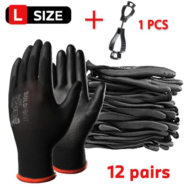 Luvas de segurança ultrafinas com grampos antideslizantes para jardinagem, limpeza e DIY - Pacote com 12 pares