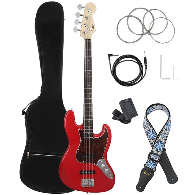 Guitarra Baixo Elétrico Bege com Saco e Acessórios Profissionais de Tuner e 4 Cordas