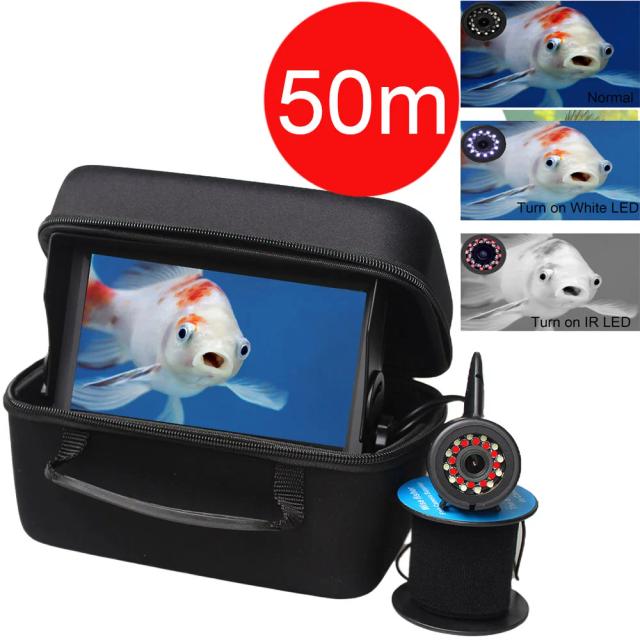 Câmera subaquática para pesca com iluminação LED, suporte DVR, ideal para pesca no gelo, inclui cartão de 32GB e 12 acessórios, lançamento 2024
