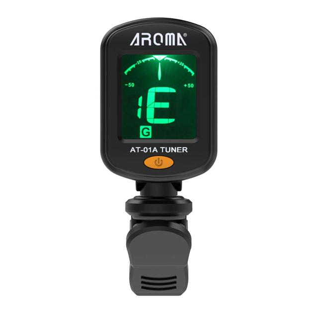 Aroma AT-01A: Afinador de Guitarra Clip-On com Display LCD Rotativo para Violão, Baixo e Ukulele