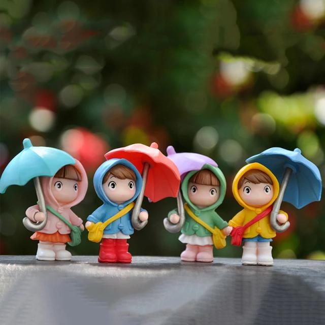 Bonito Guarda-chuva Casal Decoração Interior Do Carro, Figuras de Ação, Espelho Retrovisor Automático, Dashboard Ornamentos, Presente, Mini Acessórios, 4Pcs