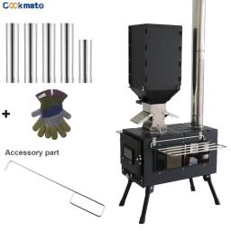 Fogão a Lenha Portátil para Acampamento ao Ar Livre, Queimador de Lenha em Aço Inoxidável Dobrável, Aquecedor de Tenda com Janela de Fogo para Pátio - Image 1