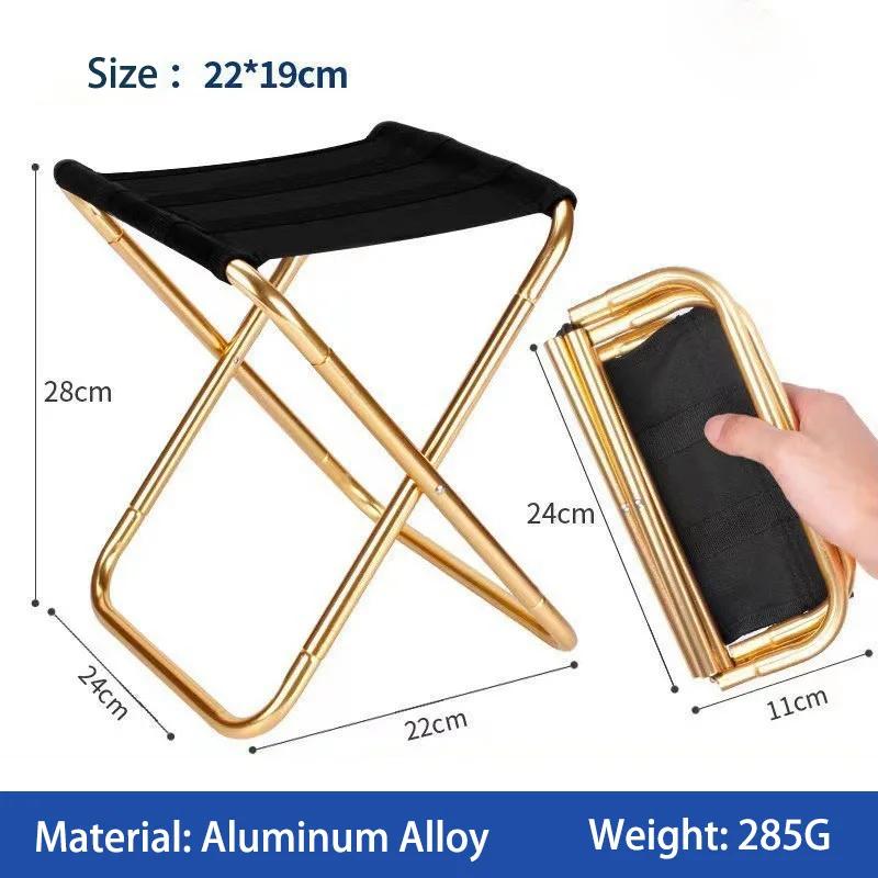 Cadeira dobrável portátil para acampar e caminhar, mini fezes, cadeira dobrável de praia, liga de alumínio, luz, equipamento de camping - Image 1
