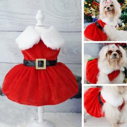 Casaco de Natal confortável para animais de estimação, roupas para cães, vestido de Natal, saia vermelha, vestido quente de gato, saia - Image 1