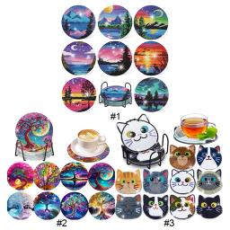 Coasters pintura diamante com suporte, árvore da vida diamante arte, DIY Kits, projetos de artesanato, decoração do partido, 8 10pcs - Image 1