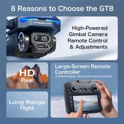 Novo GT8 GPS drone professional versão 8K câmera três eixos PTZ vôo visão controle remoto motor sem escova grande tela controle remoto dobrável drone gift pack - Image 2