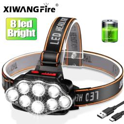 8led poderosa lanterna de cabeça recarregável para pesca led farol acampamento caça tocha caminhadas lanternas dianteiras - Image 1