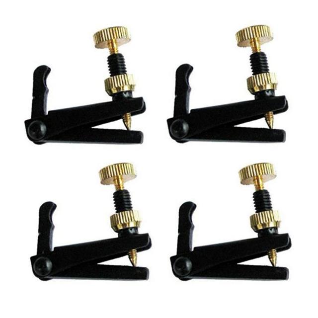 Ajustador de Cordas para Violino em Metal - Tuner Fino Preto para Instrumentos 4/4 e 3/4 com 4 Peças Inclusas
