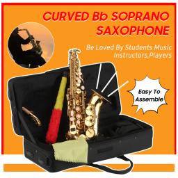 Saxofone Soprano Bb Laca Dourada, Sax de Latão com Caixa Do Instrumento, Bocal, Alça Do Pescoço, Pano Limpo, Escova Para Músico, Iniciante - Image 3