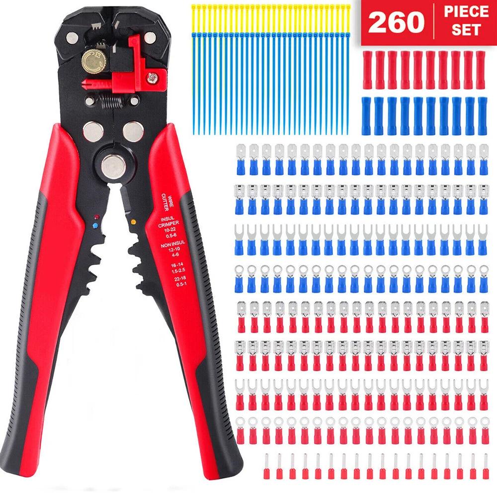 Auto-Ajustando Alicate De Friso Set, Fio Stripper, Ferramentas Terminais, 3 em 1, 260 Peças - Image 1