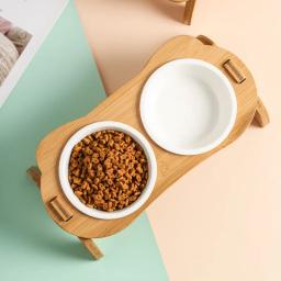Alimentador elevado para cães e gatos, tigela de bambu, à prova de vazamentos, ideal para filhotes e gatos - Image 5