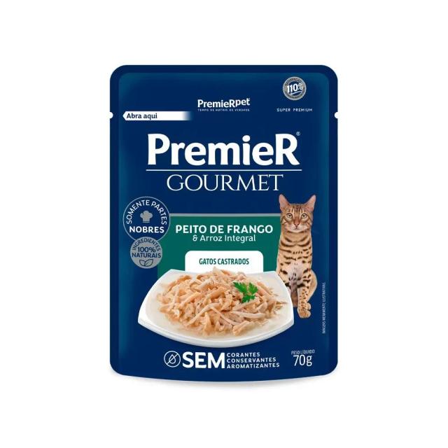 Ração Úmida PremieR Gourmet Sabor Frango para Gatos Castrados - 70g Delícia Nutritiva