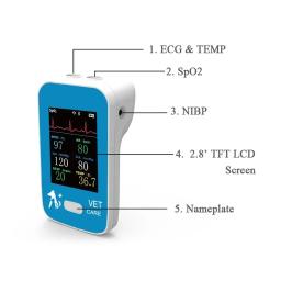 Monitor veterinário portátil multiparâmetro, sinais vitais para animais de estimação, monitoramento em tempo real com aplicativo Bluetooth para Android iOS - Image 2