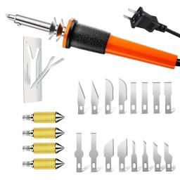 22 PÇS/SET Kit de ferramentas de corte de facas quentes elétricas com cortador de calor Cortador de estêncil para estêncil de pano de plástico fino macio Plugue EUA/UE - Image 3