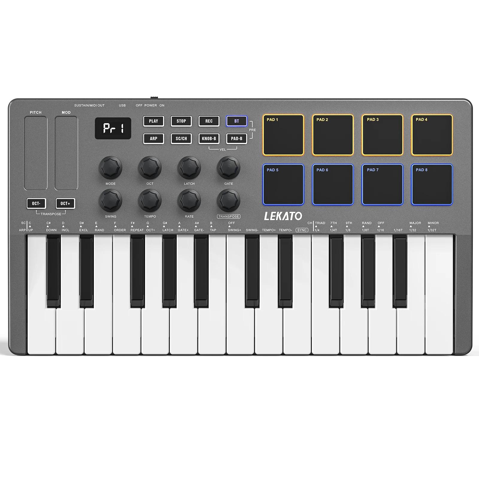 Lekato-Teclado de Bateria Retroiluminado com Bluetooth, Mini USB, Instrumentos Musicais, Controlador Midi, 8 RGB, 25 Teclas - Image 1