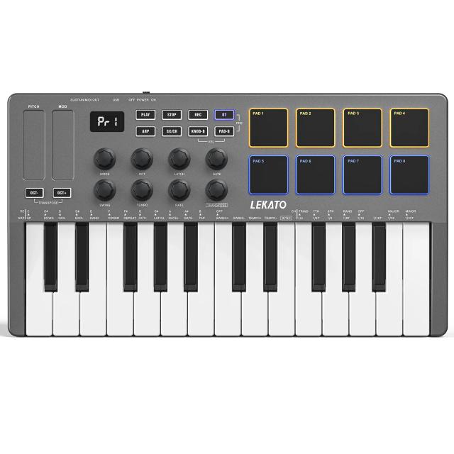 Teclado de Bateria Retroiluminado Bluetooth com 25 Teclas RGB - Mini USB e Controlador MIDI para Músicos Creativos