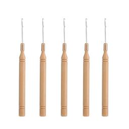 Agulha de gancho de crochê com cabo de madeira para ligação de micro anéis para extensões de cabelo, ferramentas para fazer perucas, trança de cabelo - Image 1