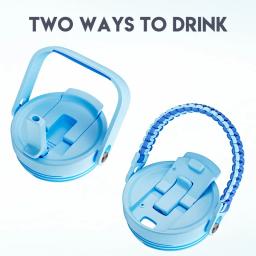 Meoky Copo de aço inoxidável, garrafa de água isolada a vácuo azul para home office ou carro, copo reutilizável, flip resistente a vazamento, 40oz - Image 5