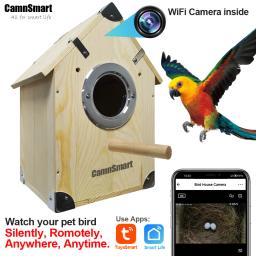 Natural gaiola de madeira grande com câmera, reprodução resto, Smart Pet Produto, Ninho de Papagaio, reprodução, equipado com Wi-Fi, 4MP, bebê - Image 1