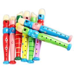 Instrumento musical de madeira colorido para crianças, flauta curta educacional, gravador de 6 furos, flauta dos desenhos animados do bebê, 20cm - Image 1