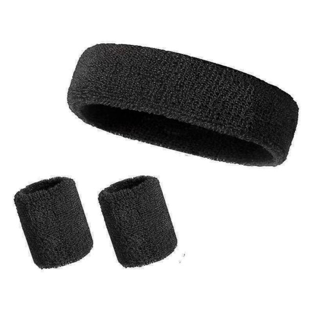 Conjunto de Acessórios Esportivos em Algodão: 2 Pulseiras e 1 Faixa de Cabeça com Tecnologia de Absorção de Suor e Controle de Umidade