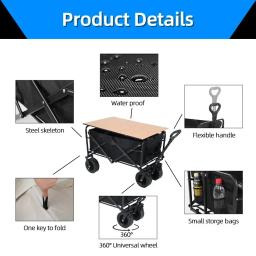 Vagão utilitário dobrável para uso externo, vagão de praia para areia com rodas grandes, carrinho portátil para acampamento, utilitário resistente com capacidade de 500lbs - Image 3