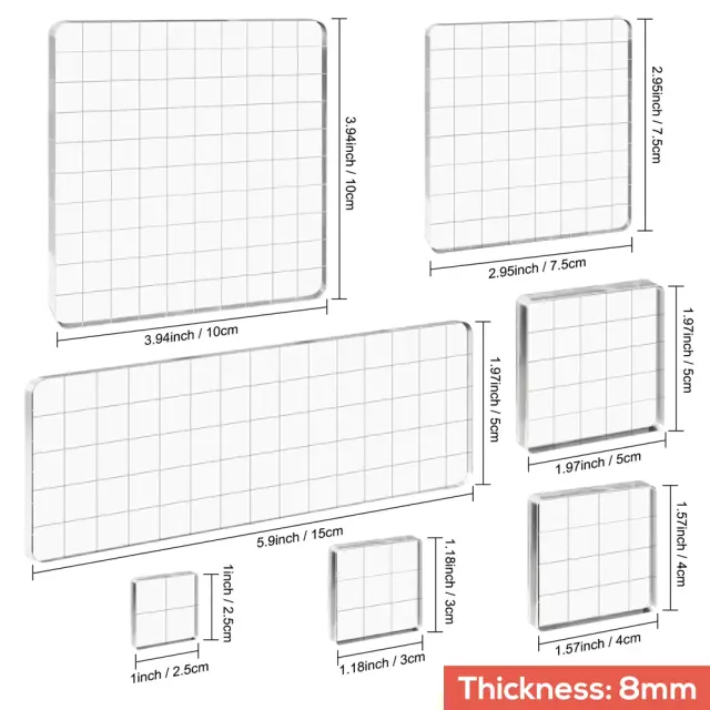 Conjunto de Ferramentas de Limpeza para Stamping com Linhas de Grade, Bloco de Acrílico e 7 Peças Sortidas para Scrapbooking e Fazer Cartão - 8mm