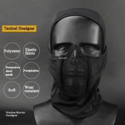 Balaclava tático máscara de malha airsoft paintball proteção facial completa estilo ninja capa aço máscara de metal design dobrável - Image 2