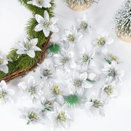 10/20 pçs glitter flor artificial natal poinsétia flores falsas enfeites de árvore de natal decorações de natal de ano novo para casa - Image 5