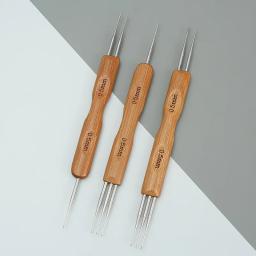 Dreadlock Crochet Gancho para Trança Peruca Extensão do cabelo Agulha Tecelagem 3 Cabeça Crochet Gancho Bambu Handle Knitting Tools 0.5mm 0.75mm - Image 4