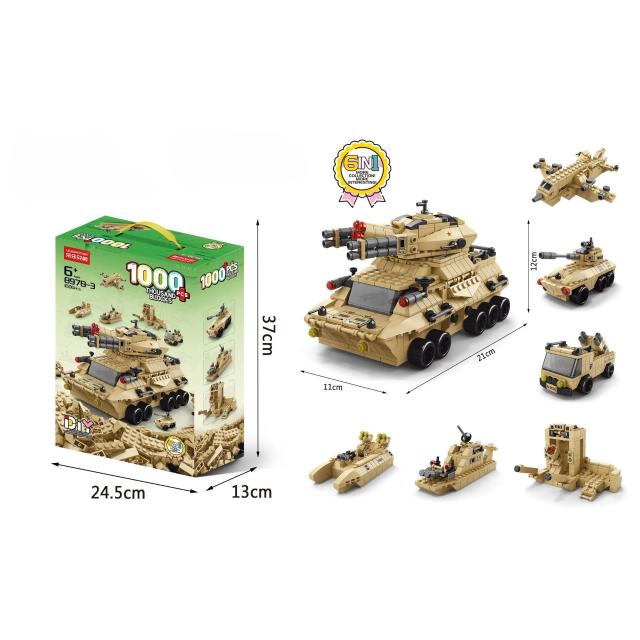 Blocos de Construção Transformáveis 6 em 1: Tanque, Robô, Dinossauro e Mais