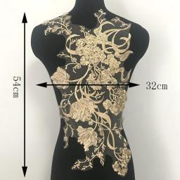 Golden Embroidery Lace Patches, Vestido de Tecido Applique, Roupas Patch Adesivos, T-shirt DIY Decoração, 54cm x 32cm - Image 2