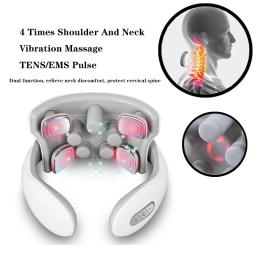 Vibração pescoço massager recarregável pulso de baixa frequência massageador cervical inteligente elétrico pescoço massageador compressa quente massagem - Image 6