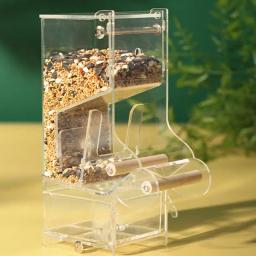 Recipiente De Alimento De Pássaro De Acrílico Automático Com Perch, Sem Alimentador De Mess, Periquito Claro, Acessórios De Gaiola - Image 2
