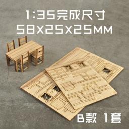 Conjunto de mesa e cadeiras em miniatura, layout arquitetônico, Kits montados em madeira para diorama, modelismo DIY, escala 1:35 - Image 4