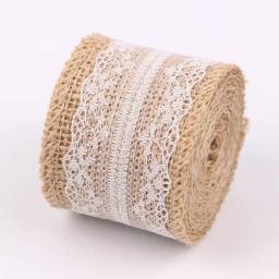 Rolos de fita de serapilheira com renda, fio de juta para bricolage, artesanato artesanal de casamento, linho, decoração de Natal, 2 jardas, 4F - Image 3