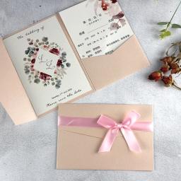 50 conjuntos de cartão de convite de casamento de bolso com três dobras verde escuro impressão personalizada noivado xv convites de batismo de aniversário IC160 - Image 3