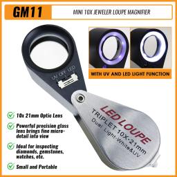 10x gem lupa led para relógio moedas selos gemas jóias diamante identificação profissional lupa com luz - Image 1
