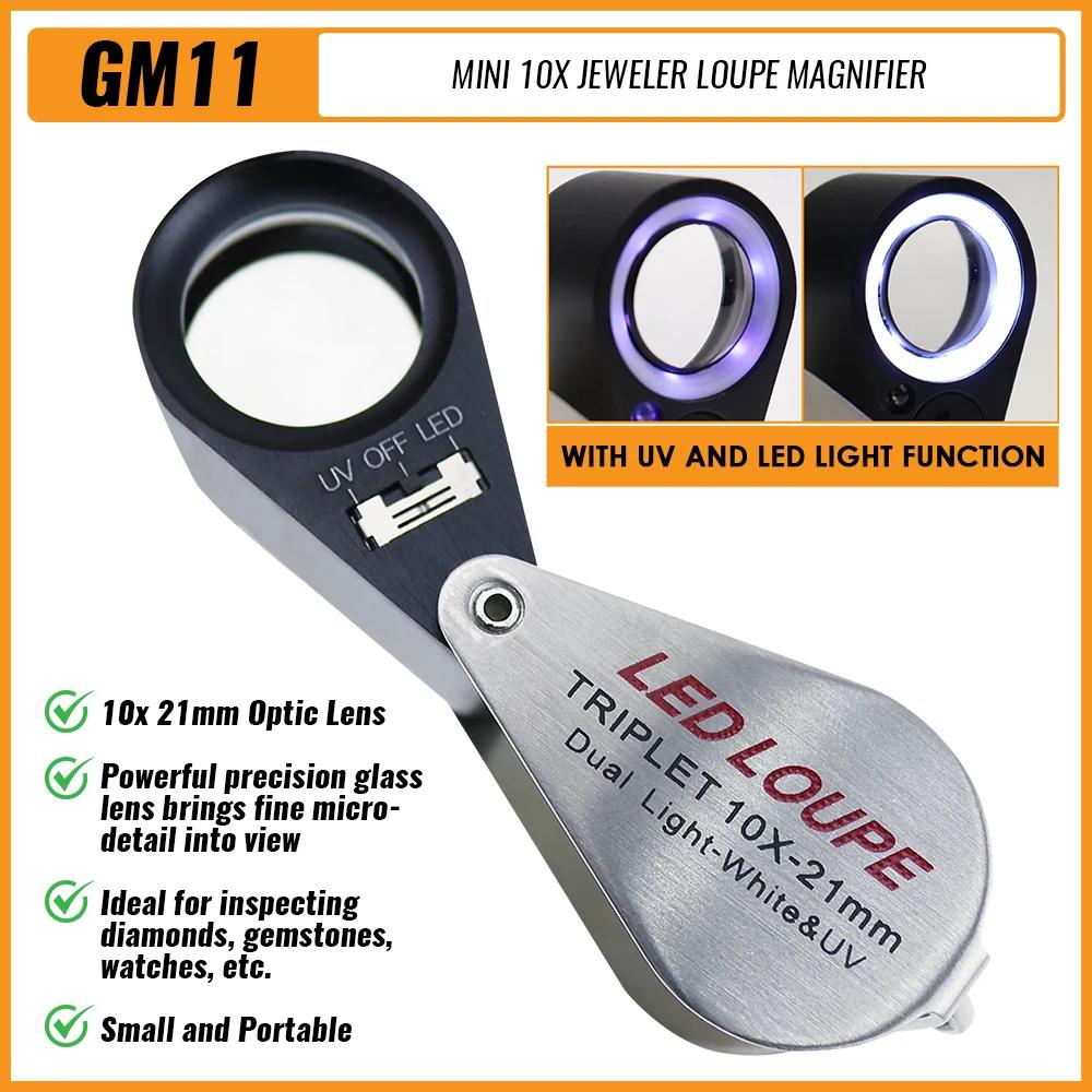 10x gem lupa led para relógio moedas selos gemas jóias diamante identificação profissional lupa com luz - Image 1