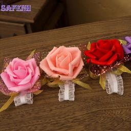 Silk Rose flores para noiva e dama de honra, mão flores para pulso, decoração para casamento, suprimentos para eventos, 1pc - Image 1